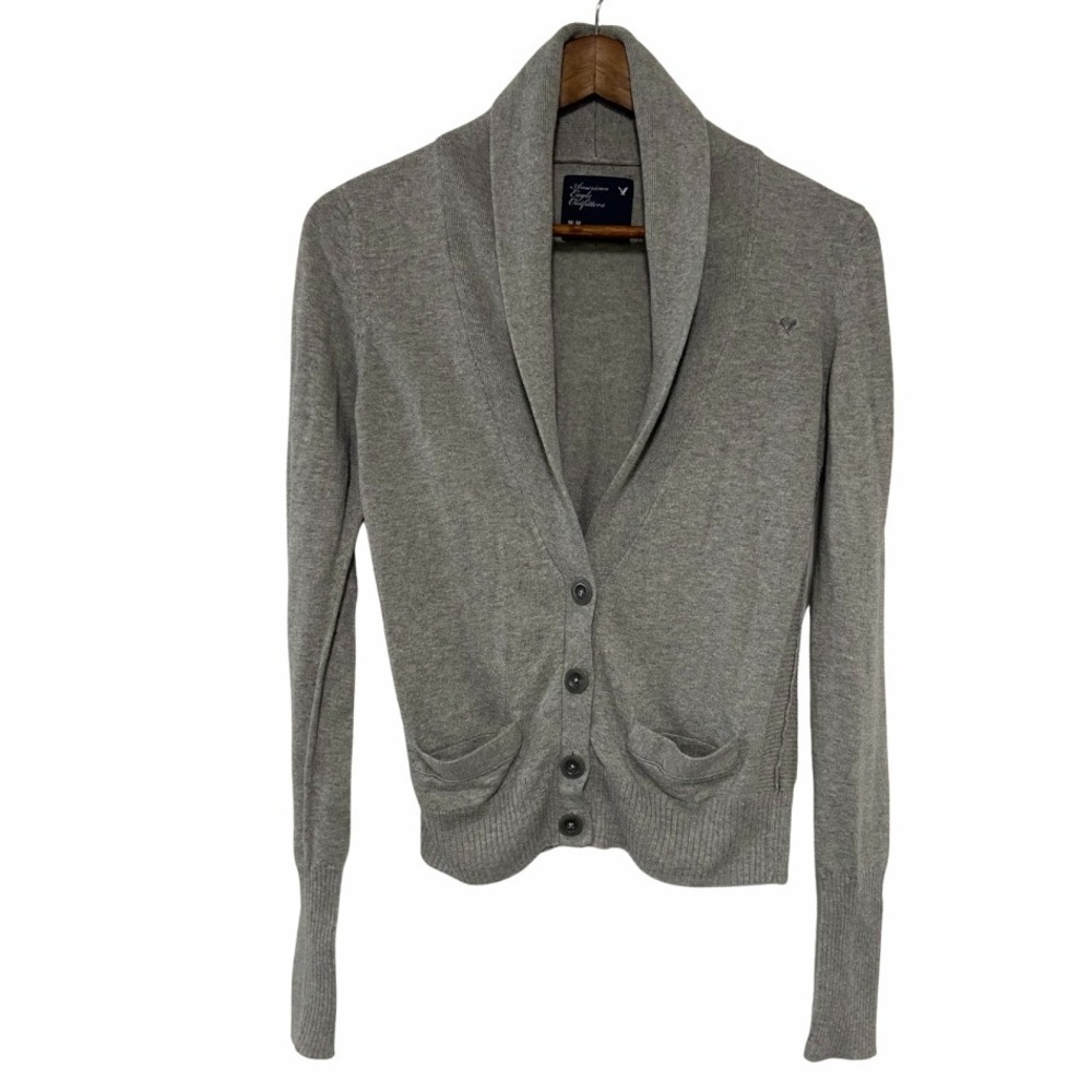 American Eagle Outfitters Womens Cardigan Sweater Sz M Gray Button Front Pockets